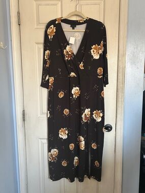 J. Jill 3/4 sleeve v neck floral print knit dress size XL